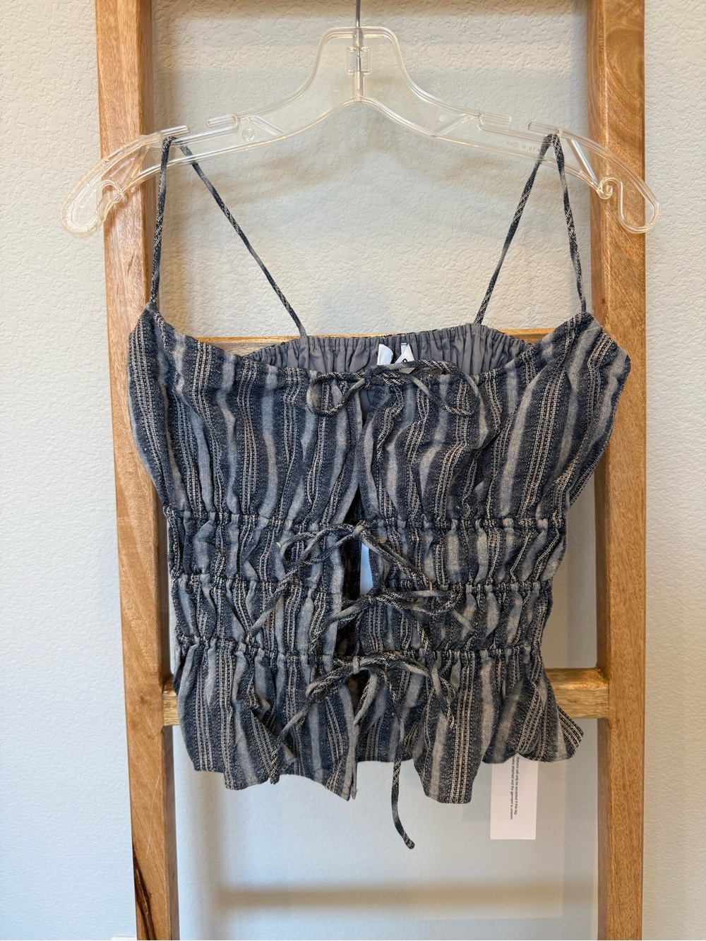Rumored Striped Black & White Smocked Tie-Front Cami Top